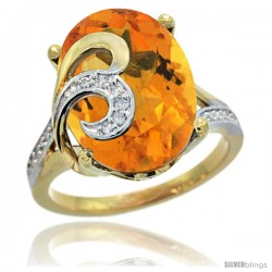 14k Gold Natural Citrine Ring 16x12 mm Oval Shape Diamond Accent, 5/8 in wide