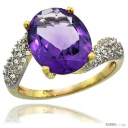 14k Gold Natural Amethyst Ring 12x10 mm Oval Shape Diamond Halo, 1/2inch wide