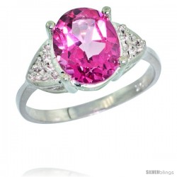 10k White Gold Diamond Pink Topaz Ring 2.40 ct Oval 10x8 Stone 3/8 in wide