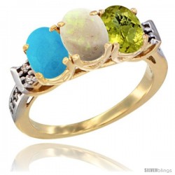 10K Yellow Gold Natural Blue Sapphire, Opal & Lemon Quartz Ring 3-Stone Oval 7x5 mm Diamond Accent