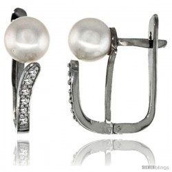 14k White Gold Pearl Earrings w/ 0.13 Carat Brilliant Cut ( H-I Color VS2-SI1 Clarity ) Diamonds & 7mm White Pearls