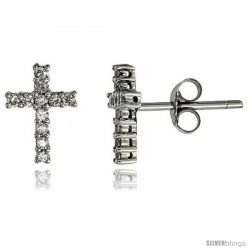 14k White Gold Cross Stud Earrings, w/ 0.25 Carat Brilliant Cut Diamonds, 7/16" (11mm) tall