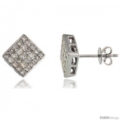 14k White Gold Square Stud Diamond Earrings, w/ 1.11 Carats Invisible Set Diamonds, 5/16" (8mm)