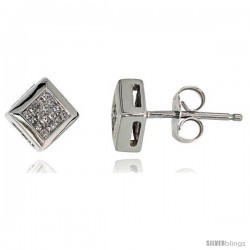 14k White Gold Square Stud Diamond Earrings, w/ 0.25 Carat Invisible Set Diamonds, 1/4" (6mm)