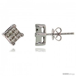 14k White Gold Square Stud Diamond Earrings, w/ 0.50 Carat Invisible Set Diamonds, 1/4" (6mm)