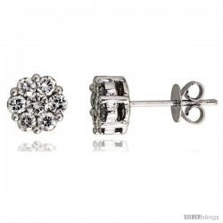 14k White Gold Cluster Diamond Earrings, w/ 0.80 Carat Brilliant Cut Diamonds, 1/4" (7mm)