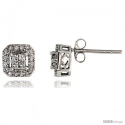 14k White Gold Square Diamond Earrings, w/ 0.30 Carat Brilliant Cut & Invisible Set Diamonds, 1/4" (7mm)