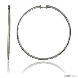 14k White Gold Large Diamond Hoop Earrings, w/ 1.00 Carat Brilliant Cut Diamonds, 2 1/4" (58mm)