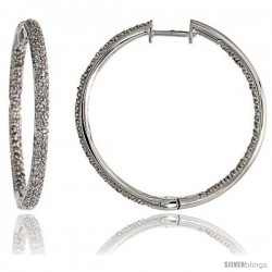 14k White Gold Diamond Hoop Earrings, w/ 0.98 Carat Brilliant Cut Diamonds, 1 3/16" (30mm)