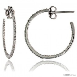 14k White Gold Diamond Hoop Earrings, w/ 0.35 Carat Brilliant Cut Diamonds, 7/8" (23mm)