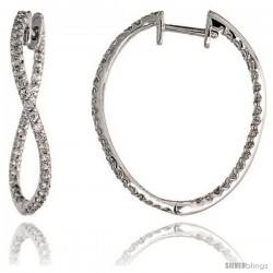 14k White Gold Diamond Hoop Earrings, w/ 0.80 Carat Brilliant Cut Diamonds, 1" (25mm)