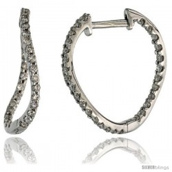 14k White Gold Diamond Hoop Earrings, w/ 0.45 Carat Brilliant Cut Diamonds, 3/4" (19mm)
