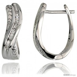 14k White Gold Diamond Huggie Earrings, w/ 0.25 Carat Baguette Diamonds, 11/16" (17mm) tall