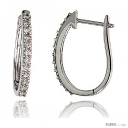 14k White Gold Diamond Huggie Earrings, w/ 0.37 Carat Brilliant Cut Diamonds, 3/4" (19mm) tall