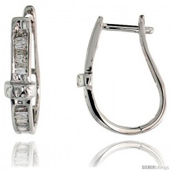 14k White Gold Diamond Huggie Earrings, w/ 0.25 Carat Baguette Diamonds, 11/16" (17mm) tall -Style Elj042