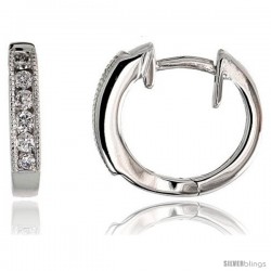 14k White Gold Diamond Huggie Earrings, w/ 0.15 Carat Brilliant Cut Diamonds, 1/2" (12mm)