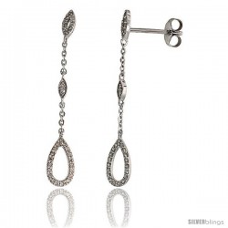 14k White Gold Dangling Diamond Earrings, w/ 0.22 Carat Brilliant Cut Diamonds, 1 7/16" (36mm) tall