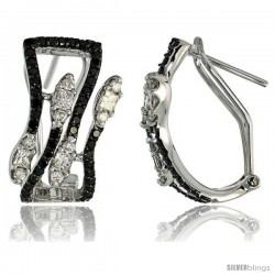 14k White Gold Leaf French Clip Earrings, w/ 1.72 Carats Brilliant Cut White & Black Diamonds, 13/16 (21mm) tall