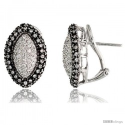 14k White Gold Marquise-shaped French Clip Earrings, w/ 0.80 Carat Brilliant Cut Diamonds, 5/8" (16mm) tall