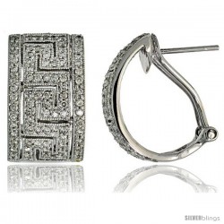 14k White Gold Greek Key French Clip Earrings, w/ 1.00 Carat Brilliant Cut Diamonds, 3/4" (19mm) tall