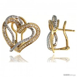 14k Two-tone Gold Interlacing Hearts French Clip Earrings, w/ 0.62 Carat Brilliant Cut Diamonds, 13/16" (21mm) tall