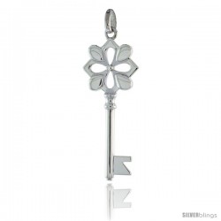 Sterling Silver Flower Key Pendant Flawless Quality, 1 1 in (49 mm) tall