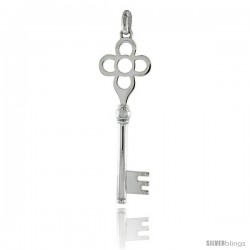 Sterling Silver Clover Key Pendant Flawless Quality, 2 3/16 in (56 mm) tall
