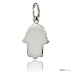 Sterling Silver ( Hand of God ) Plain Hamsa Pendant 1/2 in (14 mm) tall