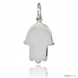 Sterling Silver ( Hand of God ) Plain Hamsa Pendant 3/4 in (17 mm) tall