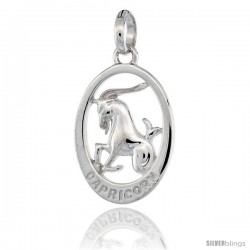 Sterling Silver CAPRICORN Zodiac Sign Pendant (Dec. 22 - Jan. 19) Flawless Quality, 3/4 in (18 mm) tall