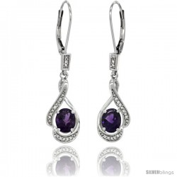 14K White Gold Natural Amethyst Lever Back Earrings, 1 7/16 in long