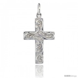 Sterling Silver Cross Pendant w/ Swirls, 1 in (25 mm) tall