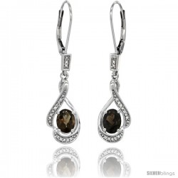 14K White Gold Natural Smoky Topaz Lever Back Earrings, 1 7/16 in long