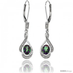 14K White Gold Natural Mystic Topaz Lever Back Earrings, 1 7/16 in long