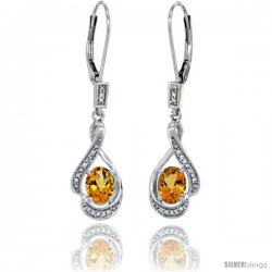 14K White Gold Natural Citrine Lever Back Earrings, 1 7/16 in long