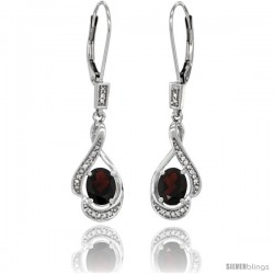 14K White Gold Natural Garnet Lever Back Earrings, 1 7/16 in long