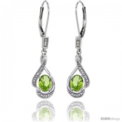 14K White Gold Natural Peridot Lever Back Earrings, 1 7/16 in long