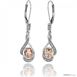 14K White Gold Natural Morganite Lever Back Earrings, 1 7/16 in long