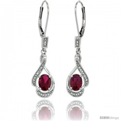 14K White Gold Natural Ruby Lever Back Earrings, 1 7/16 in long