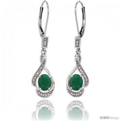 14K White Gold Natural Emerald Lever Back Earrings, 1 7/16 in long