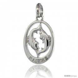 Sterling Silver PISCES Zodiac Sign Pendant (Feb. 19 - Mar. 20) Flawless Quality, 3/4 in (18 mm) tall