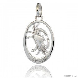 Sterling Silver CANCER Zodiac Sign Pendant (Jun. 21 - Jul. 22) Flawless Quality, 3/4 in (18 mm) tall