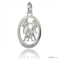 Sterling Silver GEMINI Zodiac Sign Pendant (May. 21 - Jun. 20) Flawless Quality, 3/4 in (18 mm) tall