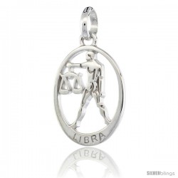 Sterling Silver LIBRA Zodiac Sign Pendant (Sept. 23 - Oct. 22) Flawless Quality, 3/4 in (18 mm) tall