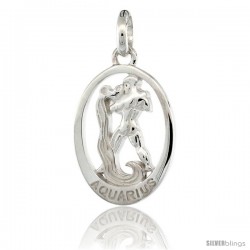 Sterling Silver AQUARIUS Zodiac Sign Pendant (Jan. 20 - Feb. 18) Flawless Quality, 3/4 in (18 mm) tall