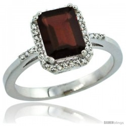 Sterling Silver Diamond Natural Garnet Ring 1.6 ct Emerald Shape 8x6 mm, 1/2 in wide -Style Cwg10129