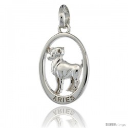 Sterling Silver ARIES Zodiac Sign Pendant (Mar. 21 - Apr. 19) Flawless Quality, 3/4 in (18 mm) tall