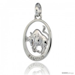 Sterling Silver TAURUS Zodiac Sign Pendant (Apr. 20 - May 20) Flawless Quality, 3/4 in (18 mm) tall