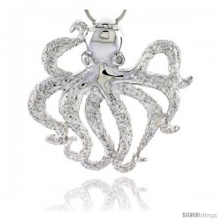 Sterling Silver Octopus Pendant Flawless Quality, 1 5/16 in (33 mm) tall