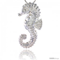 Sterling Silver Seahorse Pendant Flawless Quality, 1 1/2 in (38 mm) tall